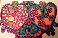 a drawing of two hearts with flowers on them